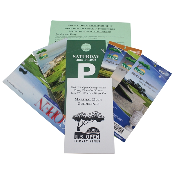 Eight (8) Items from 2008 US Open Inlcuding Three Tickets - Tiger Woods Win