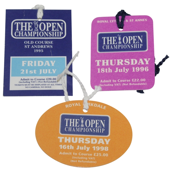 Three (3) OPEN Championship Tickets - 1995, 1996, & 1998