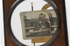 Vintage Wooden Magnifying Glass Box With Metropolitan Series. Golfer Photo