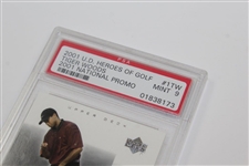 Tiger Woods 2001 Upper Deck Heroes Of Golf National Promo Golf Card PSA 9