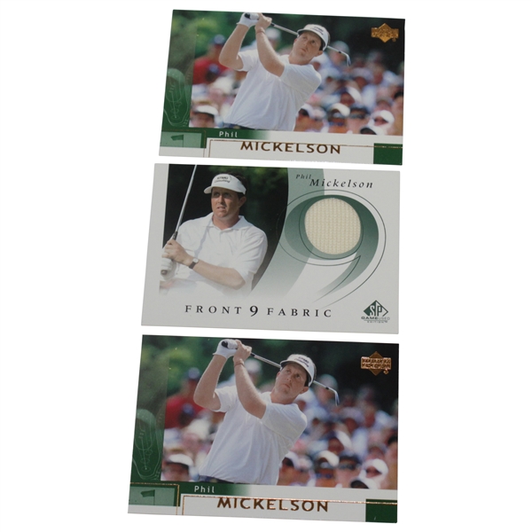 Phil Mickleson 2002 Front 9 Fabric F9S-PM Golf Card with Two 2002 #41 Rookie Golf Cards
