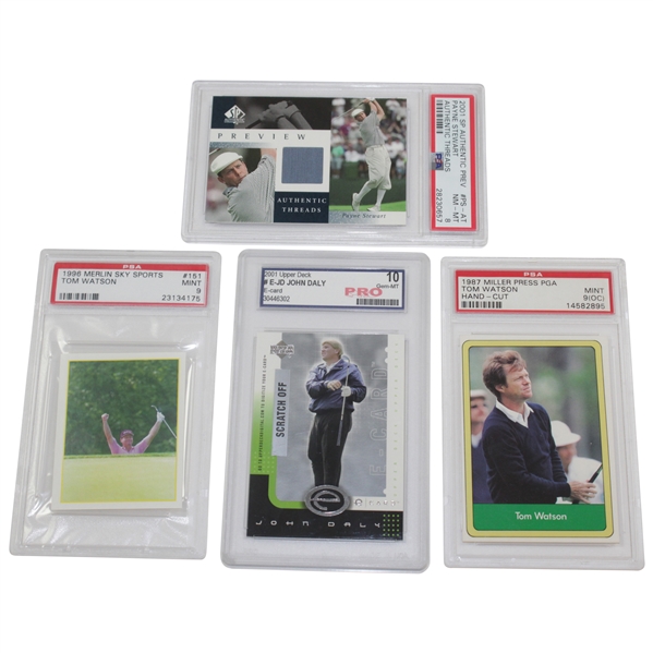 Payne Stewart (2001), Tom Watson(1996), John Daly(2001), & Tom Watson(1987) PSA & PRO Slabbed Cards