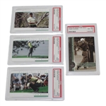 Four (4) Tiger Woods 2005 UDA PSA Slabbed Cards - Panoramic(x3) & Golf Greatness - Mint 9(x3) & NM 8