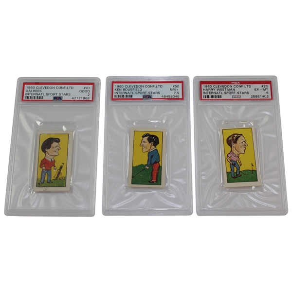 Three (3) 1960 Celevedon Conf. LTD Intl Sport Stars PSA Slabbed Cards - Rees (Good 2), Bousfield (Nm+ 7.5), & Weetman (Ex-Mt 6)
