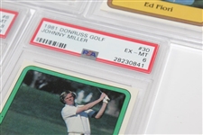 Seven (7) Donruss Golf PSA Slabbed Golf Cards - Mahaffey, Brenshaw, Burns, Fiori, Newton, Pate, & Miller