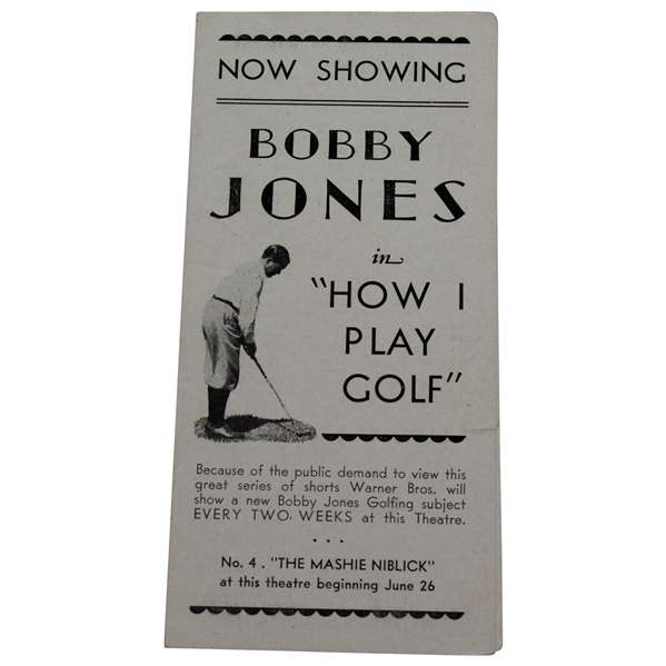 Now Showing Bobby Jones in "How I Play Golf" Warner Bros. Theator Advert Booklet