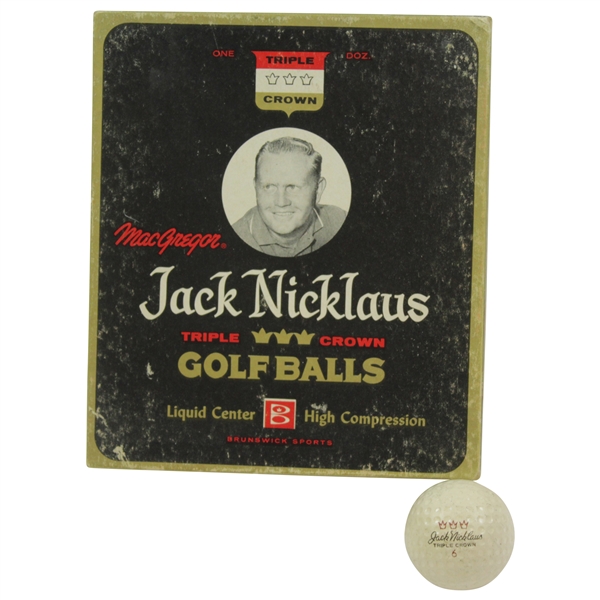 Circa 1960s Jack Nicklaus MacGregor Triple Crown Golf Balls Box with Single Golf Ball