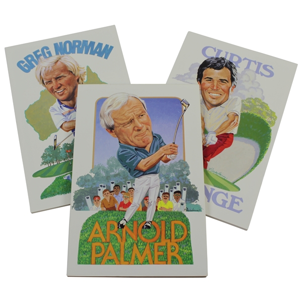 Arnold Palmer, Curtis Strange, and Greg Norman charicature notepads