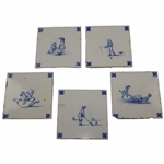 Five (5) Delft Tiles with One Golf & other Scenes Depicted