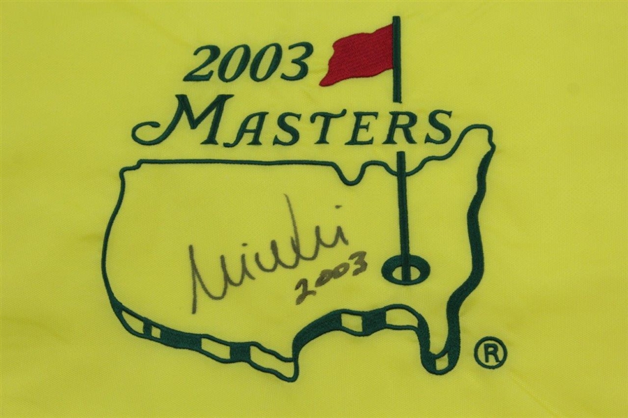 Mike Weir Signed 2003 Masters Embroidered Flag with Year Won Notation JSA ALOA
