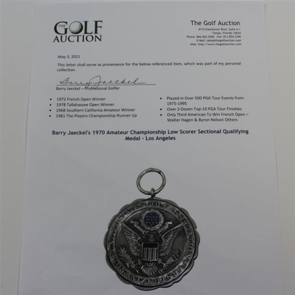 Barry Jaeckel's 1970 Amateur Championship Low Scorer Sectional Qualifying Medal - Los Angeles