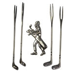 Four Circa 1930s English Golf Club Picks with Sterling Silver Golfer Pin .925 Pure