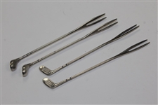 Four Circa 1930's English Golf Club Picks with Sterling Silver Golfer Pin .925 Pure