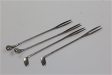 Four Circa 1930's English Golf Club Picks with Sterling Silver Golfer Pin .925 Pure