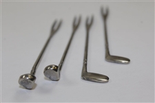 Four Circa 1930's English Golf Club Picks with Sterling Silver Golfer Pin .925 Pure
