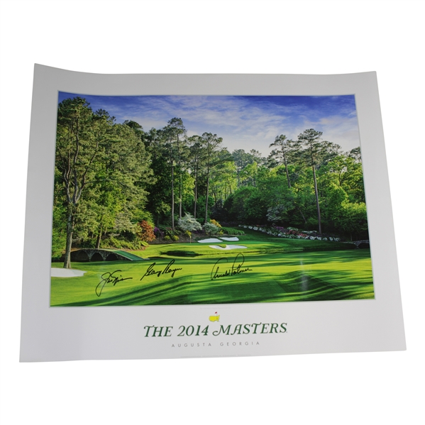 Arnold Palmer, Jack Nicklaus, & Gary Player Big Three Signed 2014 Masters Tournament Poster JSA ALOA