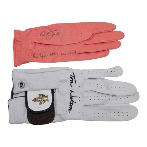 Nick Faldo & Tom Watson Signed Golf Gloves JSA ALOA