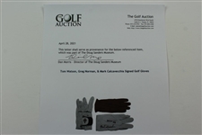 Tom Watson, Greg Norman, & Mark Calcavecchia Signed Golf Gloves JSA ALOA
