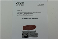 Nick Faldo & Tom Watson Signed Golf Gloves JSA ALOA