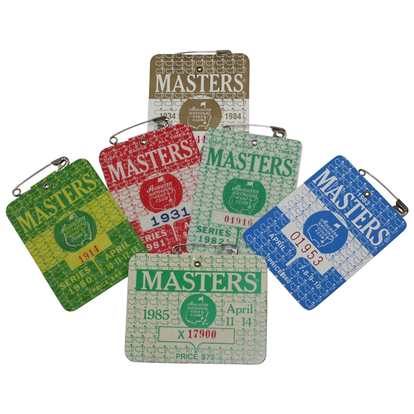 1980, 1981, 1982, 1983, 1984, & 1985 Masters Tournament SERIES Badges