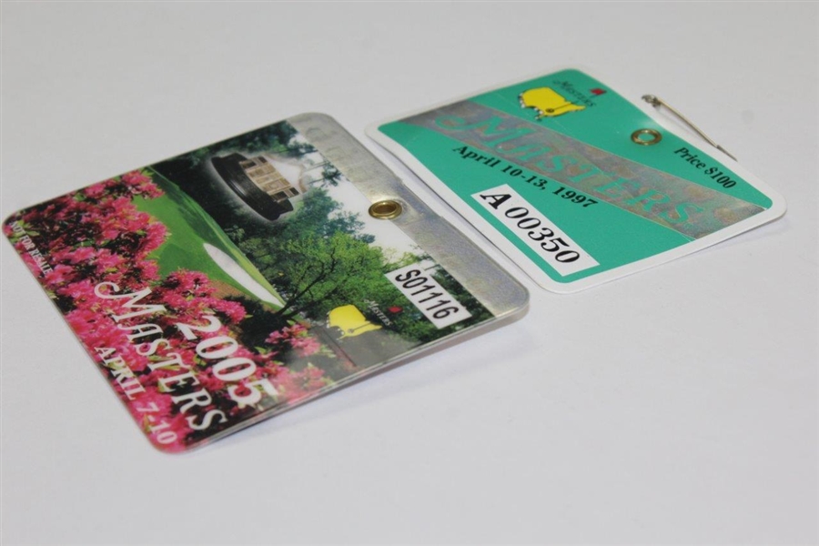 1997 & 2005 Masters Tournament SERIES Badges - Tiger's First & Fourth Green Jacket