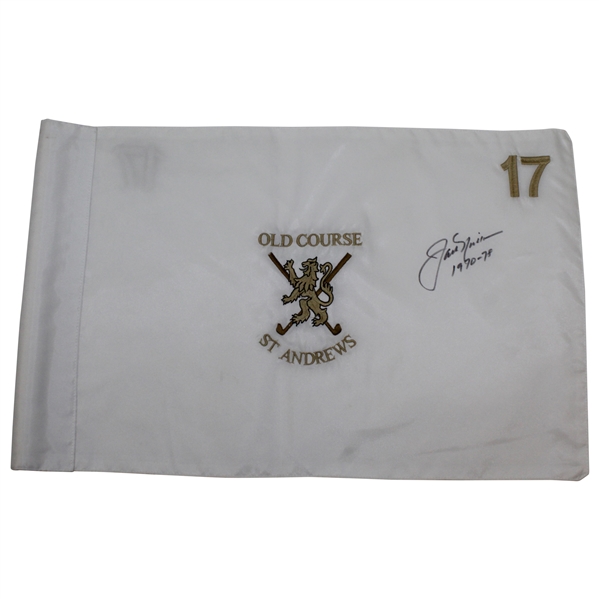 Jack Nicklaus Signed Old Course St. Andrews Embroidered White 17 Flag with Years Won & Letter JSA ALOA