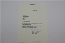 Jack Nicklaus Signed Old Course St. Andrews Embroidered White '17' Flag with Years Won & Letter JSA ALOA