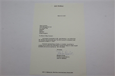 Jack Nicklaus Signed The Old Course St. Andrews Links Scorecard with Letter JSA ALOA