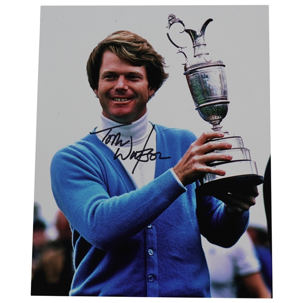 Tom Watson Signed Photo at The 1980 Open at Muirfield Holding TrophyJSA ALOA