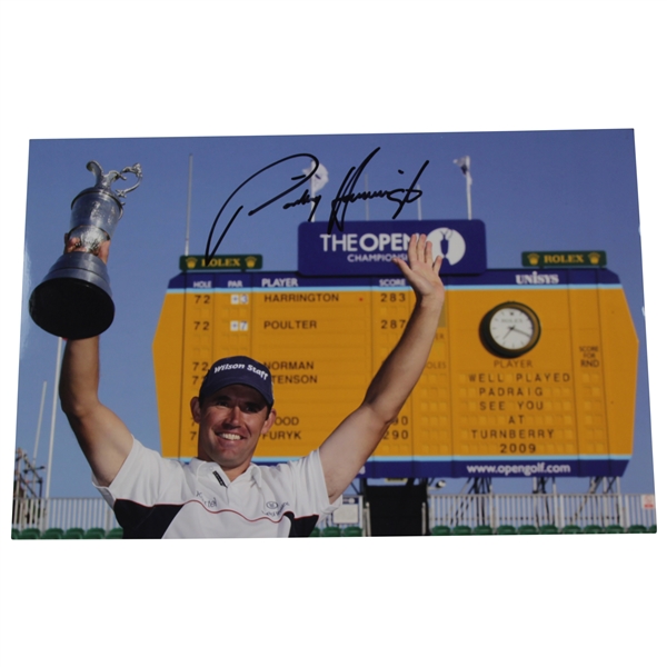 Padraig Harrington Signed Photo at The 2008 Open at Royal Birkdale Holding Trophy JSA ALOA