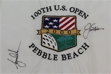 Woods & Nicklaus Signed 2000 US Open at Pebble Beach Embroidered Flag JSA ALOA