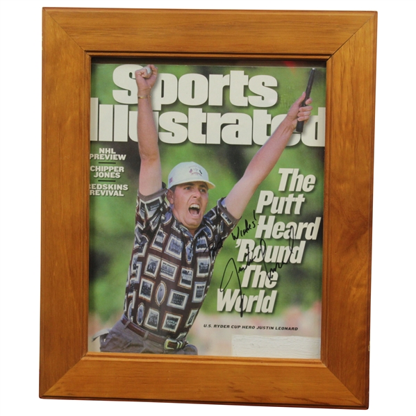 Justin Leonard Signed 1999 Ryder Cup Victory Putt Photo - Framed JSA ALOA