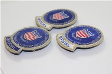 Three of Jack Sargent's Tournament Players Championship Official Crests