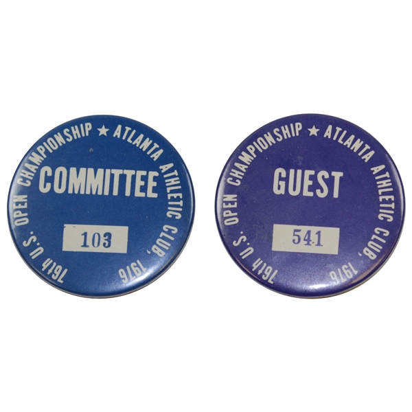Jack Sargents 1976 US Open at Atlanta Athletic Club Committee Badge #103 & Guest Badge #541