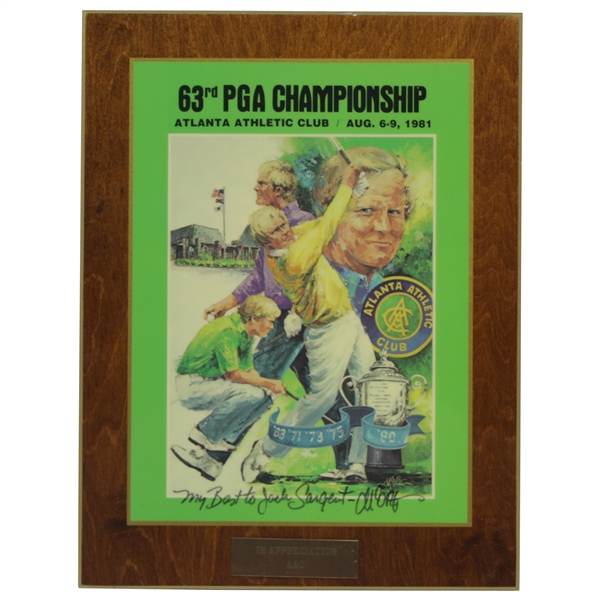 Jack Sargents 1981 PGA Championship at Atlanta Athletic Club Wood Appreciation Plaque