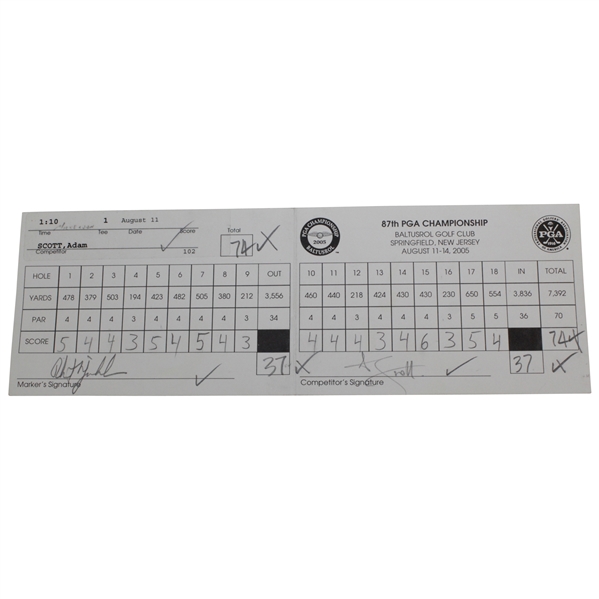 Champion Phil Mickelson Signed 2005 PGA at Baltusrol Official Scorecard (Marker) JSA ALOA