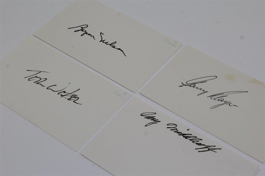 Nelson, Watson, Player, & Middlecoff Four Masters Champions Signed Index Cards JSA ALOA