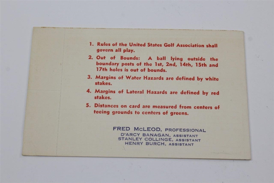 Fred McLeod Signed Columbia Country Club Scorecard with 'US Open 1908' Notation JSA ALOA