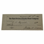 Jerome Jerry Travers signed First National Bank & Trust 1934 Check JSA ALOA