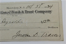 Jerome 'Jerry' Travers signed First National Bank & Trust 1934 Check JSA ALOA