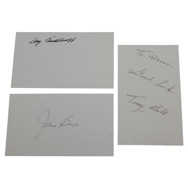 Cary Middlecoff, Julius Boros, & Tommy Bolt Signed 3x5 Cards JSA ALOA