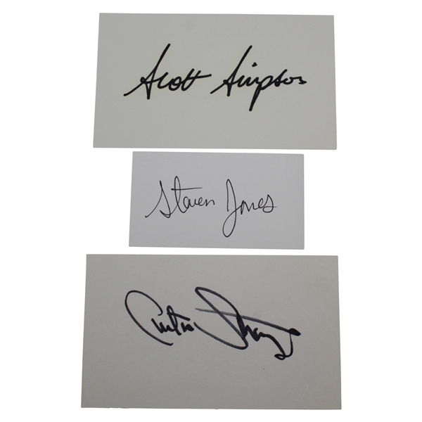 Scott Simpson, Steven Jones, & Curtis Strange Signed 3x5 Cards JSA ALOA