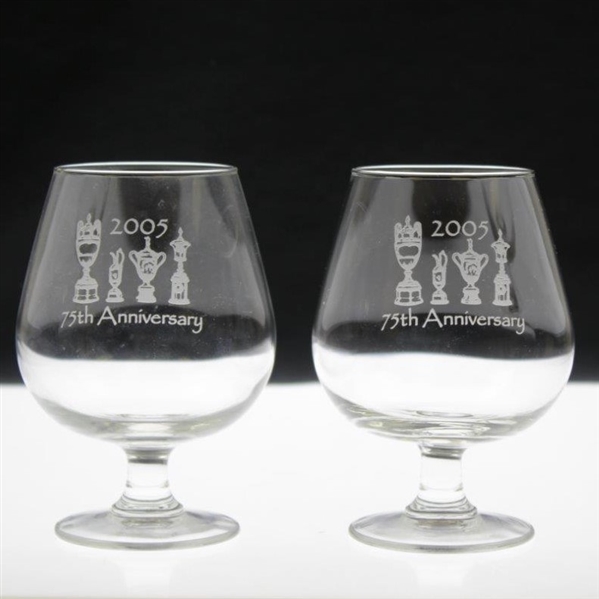 2005 Bobby Jones Grand Slam 75th Anniversary Snifter Glasses in Original Atlanta Athletic Club Case