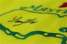 Larry Mize Signed Undated Masters Par-Aide Embroidered Flag - Charles Coody Collection JSA ALOA