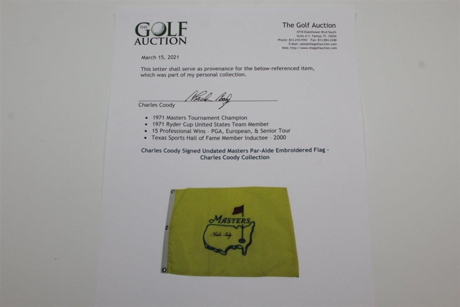 Charles Coody Signed Undated Masters Par-Aide Embroidered Flag - Charles Coody Collection JSA ALOA