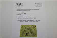 2014 Masters Champions Dinner Flag Signed by 31 with Palmer, Nicklaus, & Player 'Big 3' Center - Charles Coody Collection JSA ALOA