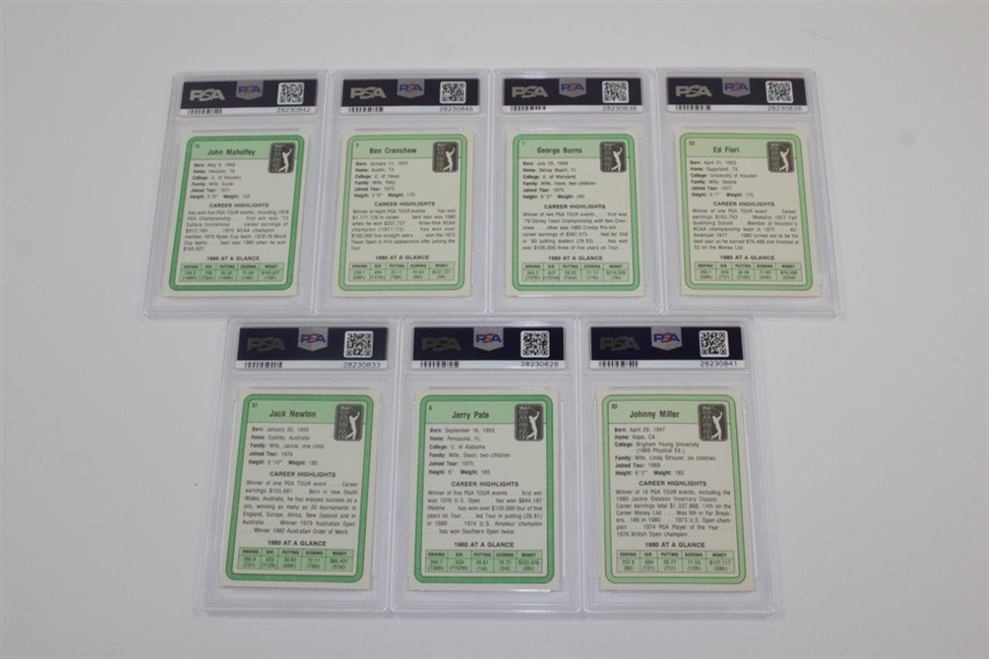 Seven (7) Donruss Golf PSA Slabbed Golf Cards - Mahaffey, Brenshaw, Burns, Fiori, Newton, Pate, & Miller