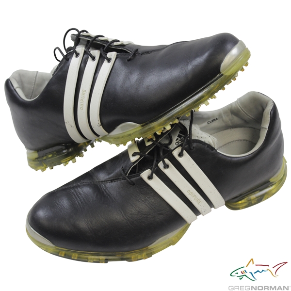 Greg Normans Personal Used Adidas adiPURE Black with White Golf Shoes