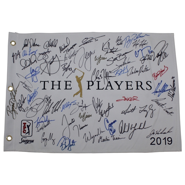 Tiger Woods, Phil Mickelson, Dechambeau, & Many others Singed 2019 The Players Flag JSA ALOA