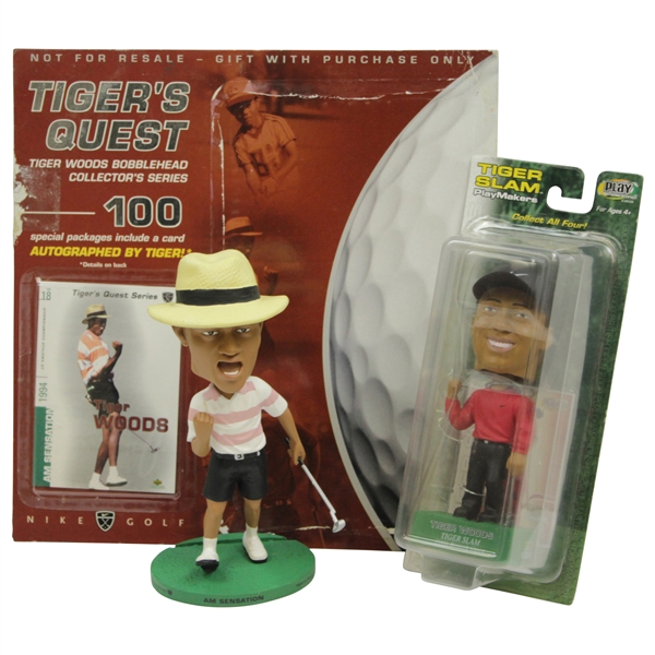 Two Tiger Woods Bobbleheads - Tigers Quest & Tiger Slam Playmaker